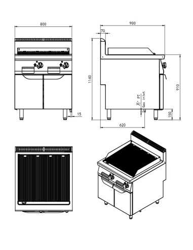 Lava stone grill - cm 80 x 90 x 114h