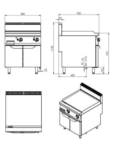 Fry top gas with smooth plate - cm 80 x 90 x 114h