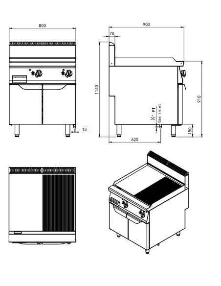 Fry top a gas piano1/2 liscio 1/2 rigato - cm 80 x 90 x 114h Fry top a gas piano1/2 liscio 1/2 rigato - cm 80 x 90 x 114h