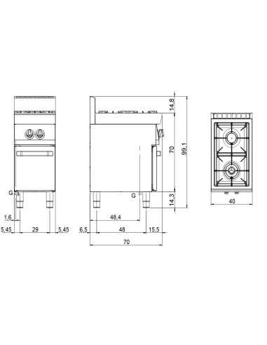 Cocina de gas - N. 2 incendios - cm 40 x 70 x 85h