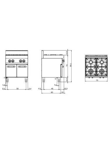 Gas cooker - N. 4 fires - Vano con porte - cm...