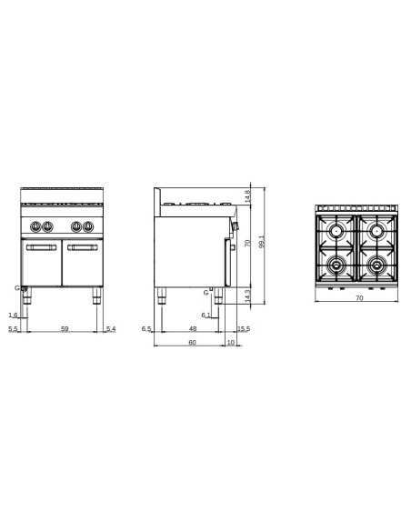 Gas cooker - N. 4 fires - Vano con porte - cm 70 x 70 x 85h