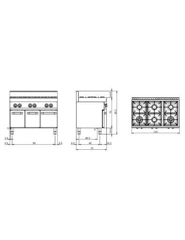Gas cooker - N. 6 fires - Vano con porte - cm...