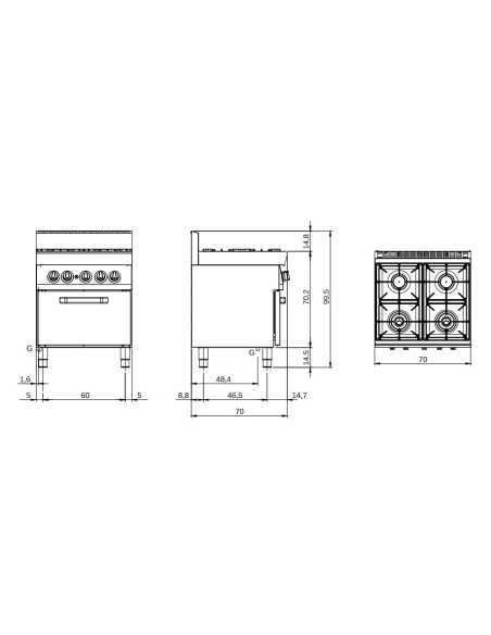 Cucina a gas - Forno gas - N. 4 fuochi - cm 70 x 70 x 85h