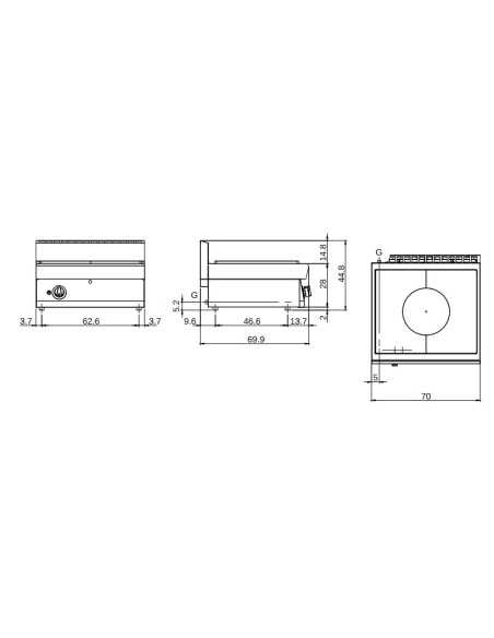 Cucina gas - Tuttapiastra - Banco - cm 70 x 70 x 30h