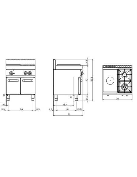 Cocina de cocina - N. 2 fuegos - Vano con porte - cm 70 x 70 x 85h
