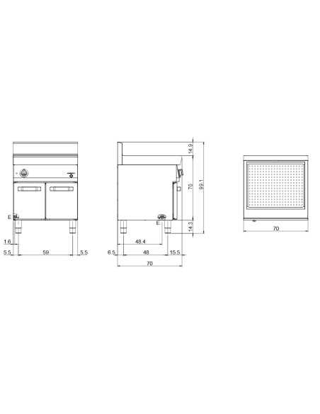 Baño eléctrico - Baño GN 2/1 - cm 70 x 70 x 85 h