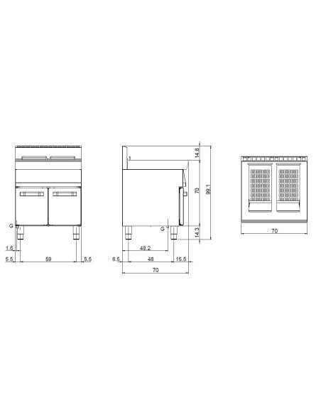 Freidora a gas - Capacidad litros 13 +13 - cm 70 x 70 x 85h