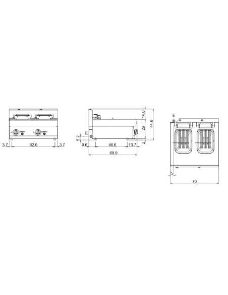 Freidora eléctrica - Capacidad Lt. 10 + 10 - cm 70 x 70 x 30 h