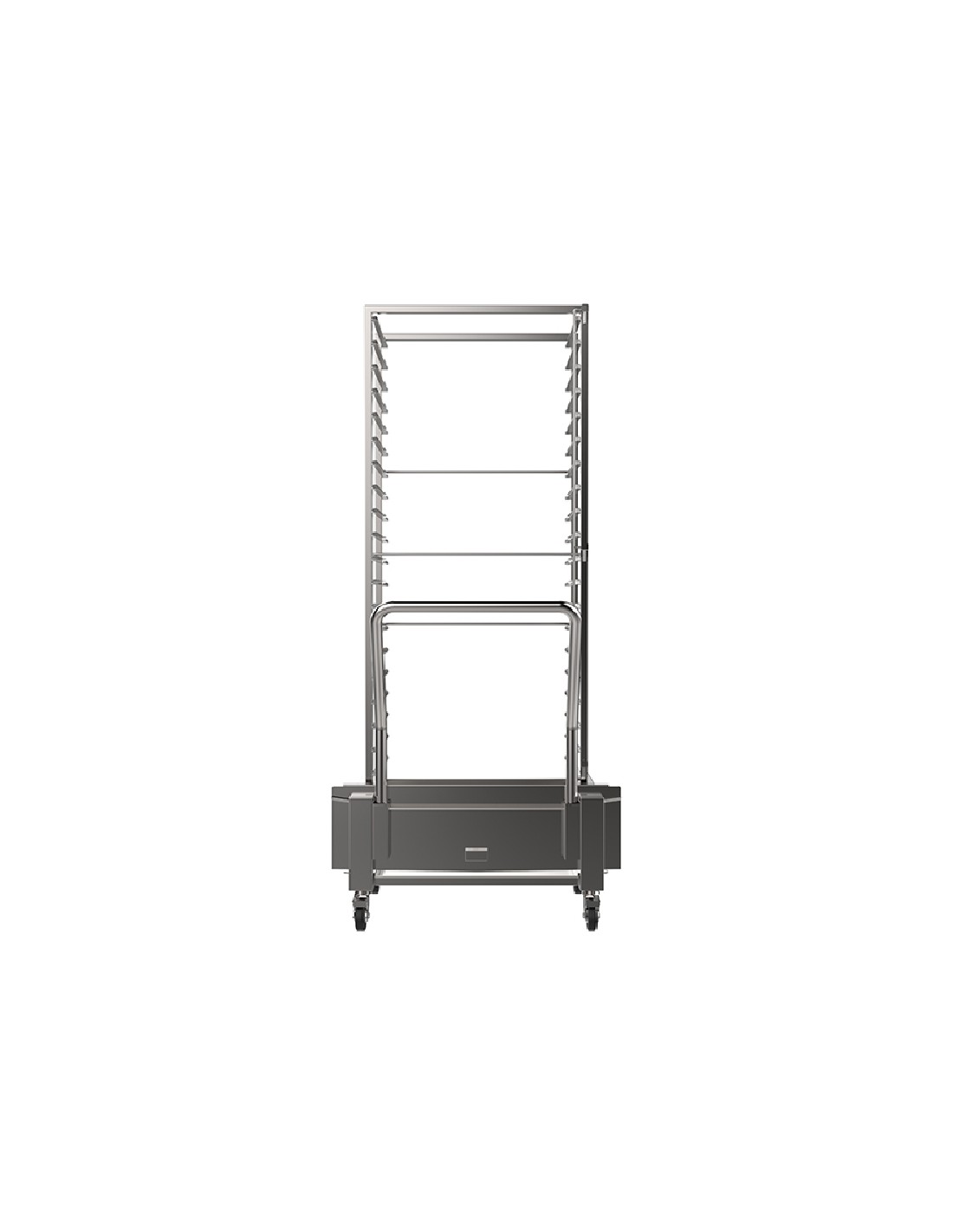 Carrello estraibile - Acciaio inox AISI 304 - Impugnatura ergonomica - Ruote frenanti - Per forni 20 teglie - Dimensioni cm 66 x