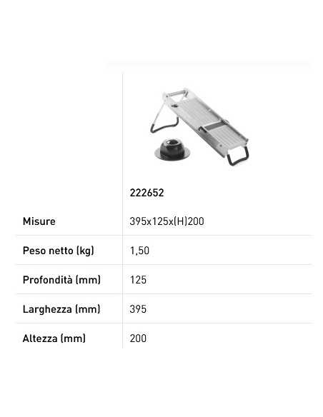 Mandolina - Con 5 lame in acciaio inox - mm 395 x 125 x 200h