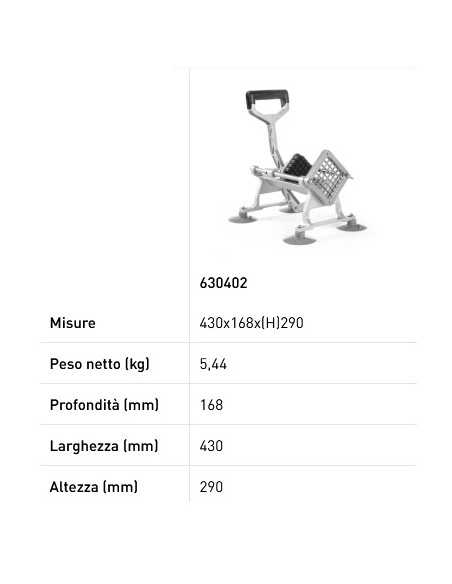 Affetta patate - Lame in acciaio - Due modalità di fissaggio -  mm 430 x 168 x 290h