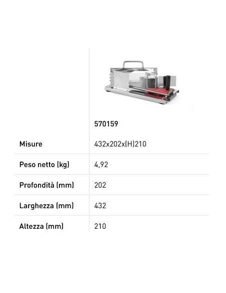 Affetta pomodori - Lame in acciaio - Per verdura e frutta tenera -  mm 432 x 202 x 210h