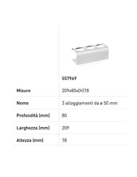 Dispenser holder - For dispenser Ø mm 50 - 3 housings - mm 209 x 80 x 78h