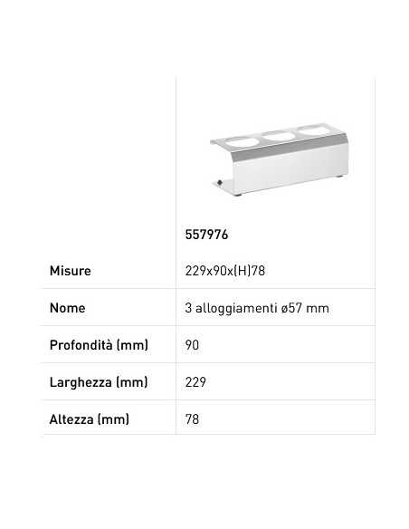 Supporto per dispenser - Per dispenser da Ø mm 57 - 3 alloggiamenti - mm 229 x 90 x 78h