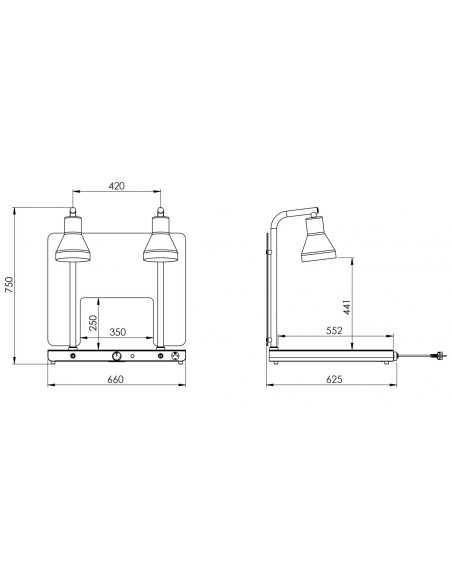Piano caldo con due lampade ad infrarossi - Temperatura +30°/+90°C - cm 66 x 62.1 x 75 h