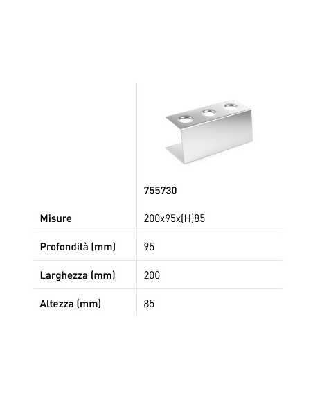 Supporto per coni gelato - 3 fori - mm 205 x 95 x 85h