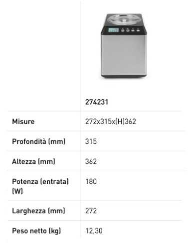 Macchina gelato - Capacità 2 lt - cm 27.2 x...