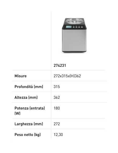 Ice cream machine - Capacity 2 lt - cm 27.2 x 31.5 x 36.2h