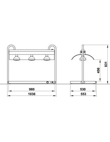 Warm top with riser and three infrared lamps -...