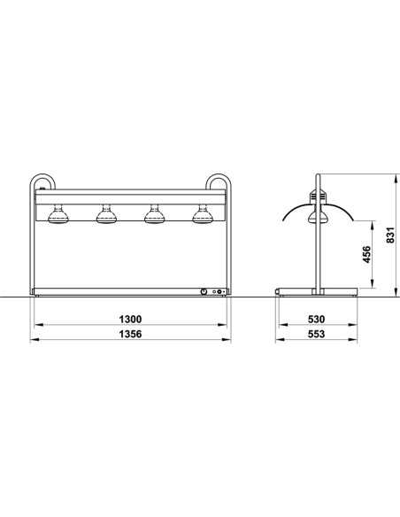 Warm top with riser and 4 infrared lamps - Temperature +30°/ +90°C - cm 135.6 x 55.3 x 83.1 h