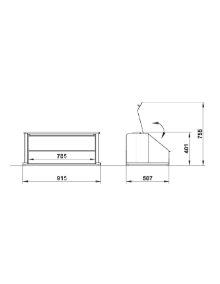 Bread hopper - Countertop - Open back side - cm 91.5 x 50.7 x 40.1/75.5 h