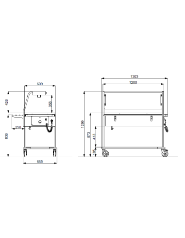 Thermal trolley - Halogen lamps - N. 3 x GN 1/1...