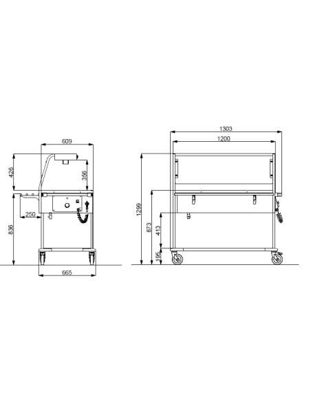 Carrello termico - Lampade alogene - N. 3 x GN 1/1 - cm 130.3 x 66.5 x 129.9 h