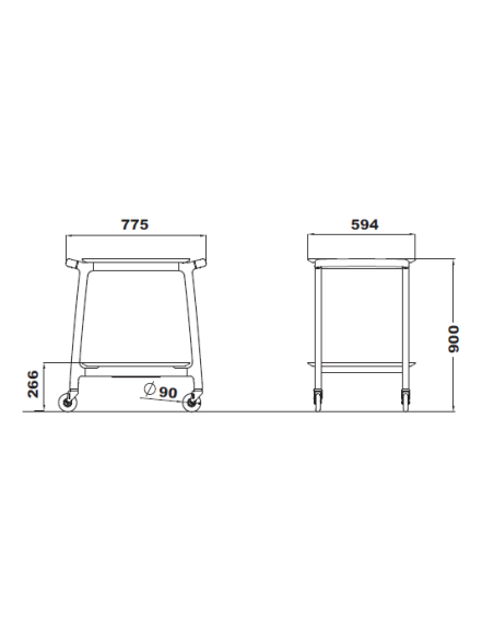 Carrello di servizio - Legno massello - 2 ripiani - cm 77.5 x 59.4 x 90 h