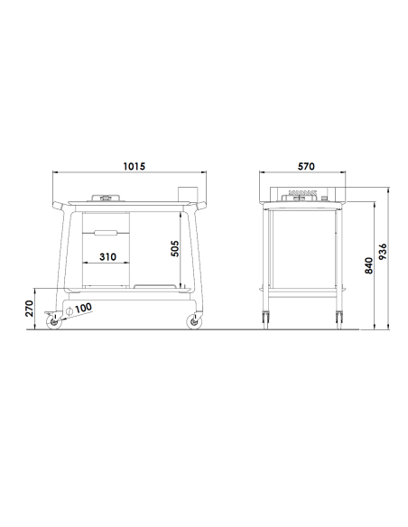 Carrello flambé - Legno massello - Fuoco singolo - cm 101.5 x 57 x 93.6 h