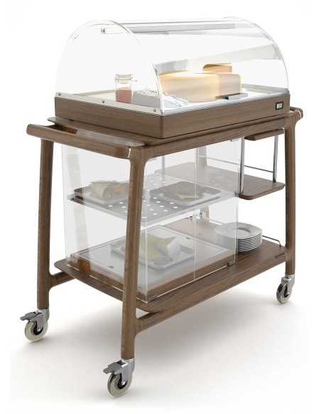 Carrello refrigerato - Legno color Noce - N.2 Ripiani - N.2 vetrine - cm 101.5 x 57 x 119.7 h