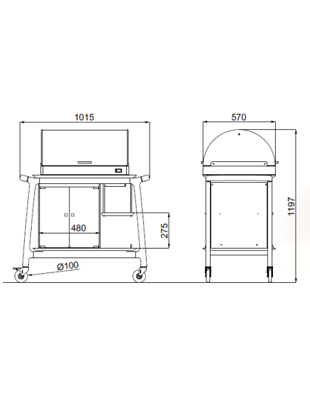 Refrigerated Cart - Walnut-colored Wood - N.2 Shelves - N.2 display cases - cm 101.5 x 57 x 119.7 h