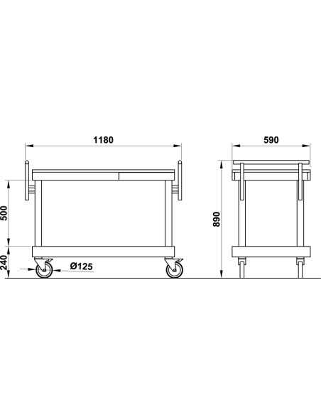 Service trolley - Extractable plan - Solid wood - cm 118 x 59 x 89 h