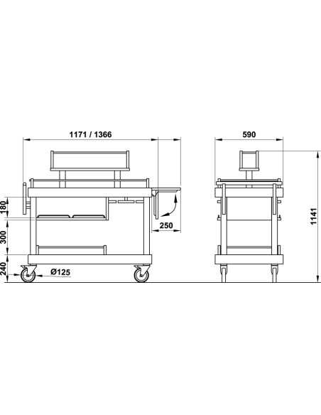 Carro de servicio - Liquori - Estante central - Madera maciza - cm 136.6 x 59 x 114.1 h