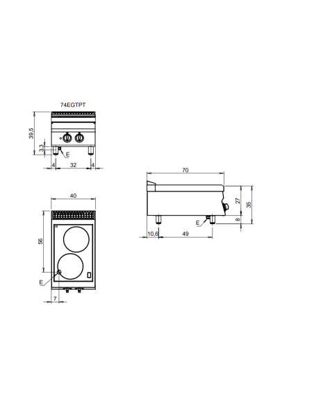 Cocina eléctrica - N.2. áreas - cm 40 x 70 x 29.5 h