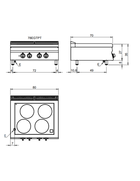Electric kitchen - N.4 areas - cm 80 x 70 x 29.5 h