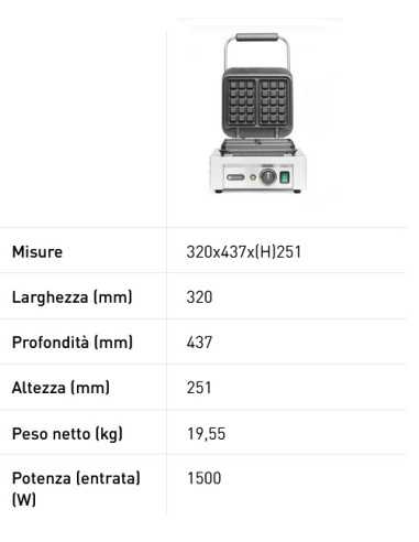 Piastra per waffel professionale per 2 cialde quadrate 3 x 5