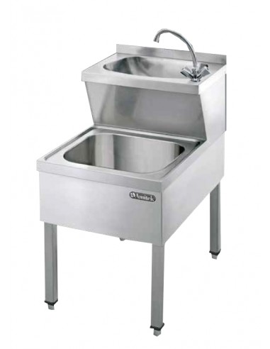 Hand basin - AISI304 stainless steel - With legs - Manual tap - cm 50 x 70 x 85 h