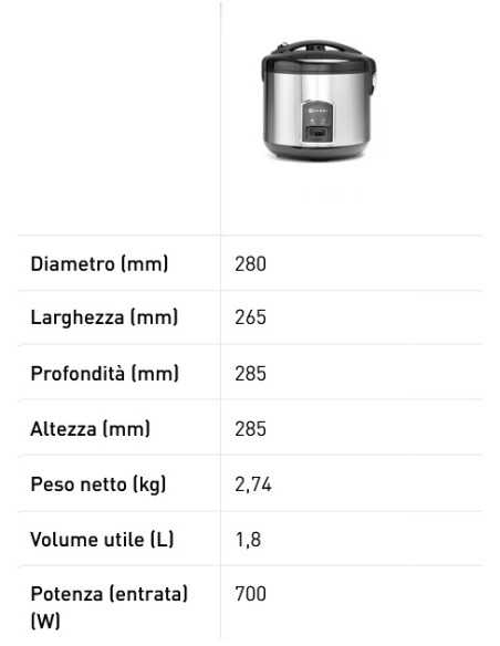 Cuociriso - Capacidad 1.8 lt - cm Ø 28 x 28.5 h