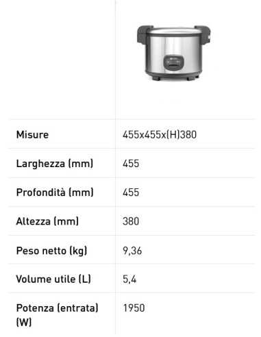 Cuociriso - Capacity 5.4 lt - cm 45.5 x 45.5 x...