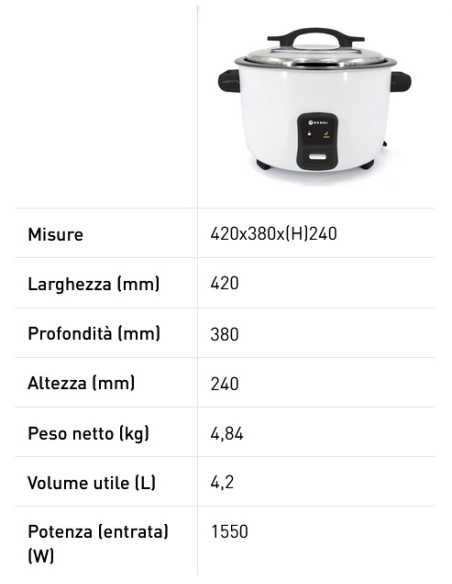 Cuociriso - Capacità 4.2 lt - cm 42 x 38 x 24 h