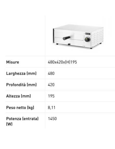 Forno pizza surgelata con 1 griglia - cm 48 x 42 x 19.5h
