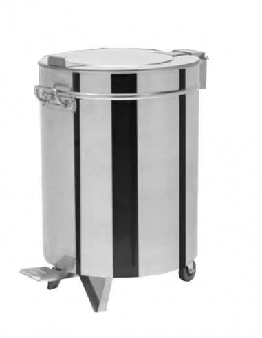 Pattumiera tonda - Acciaio inox - Capacità  lt 50 - Apertura a pedale - Diam.38 cm - cm 39 x 54 x 61 h