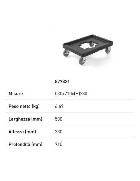 Carrello per contenitori termici 2 x GN 1/1 - cm 53 x 71 x 23h