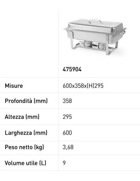 Chafing dish - Contenitori per combustibile - mm 600 x 358 x 295h