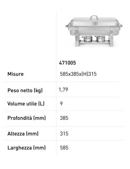 Chafing dish - GN 1/1 - Fuel containers - mm 585 x 385 x 315h