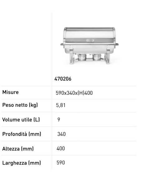 Chafing dish - Teglia GN 1/1 - Contenitore per combustibile - mm 590 x 340 x 400h