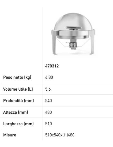 Chafing dish round - Fuel container - mm 510 x 540 x 480h