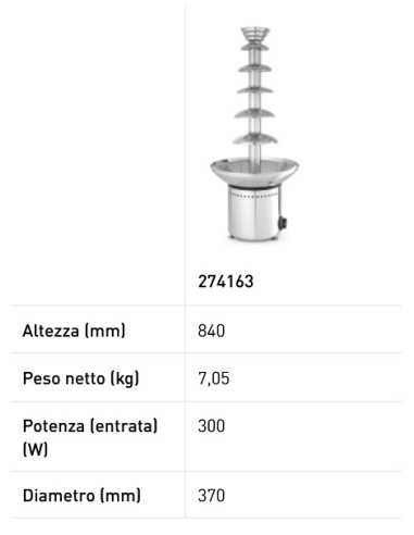 Chocolate fountain - Capacity Kg 2.5/8 - mm Ø...