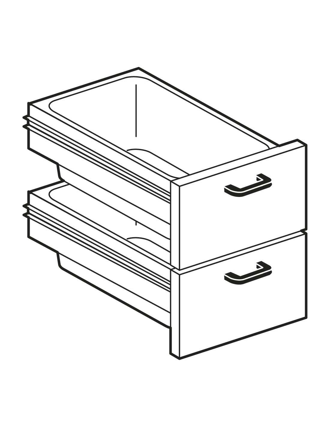 Cassettiera 400 N. 2 cassetti con 2 bacinelle GN 1/1 15h in plastica, guide telescopiche. - Dimensioni cm. 39,5x 56x 45h